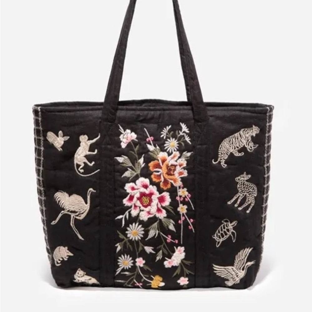Johnny Was - Acadia black linen tote bag